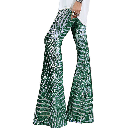 Wholesale Women's Sequined Casual Pants High Waist Loose Straight Leg Wide Leg Trousers