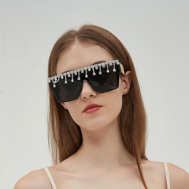 Women Party Party Stage Trendy Retro Large Frame Rhinestone Fashion Sunglasses 