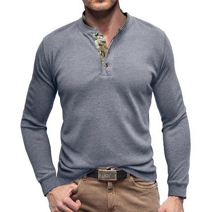 Wholesale Men's Outdoor Long Sleeve Henley T-Shirt Waffle Crew Top