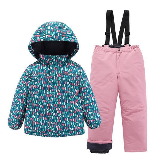 Wholesale Girl's Thickened Ski Jacket Two Piece Set