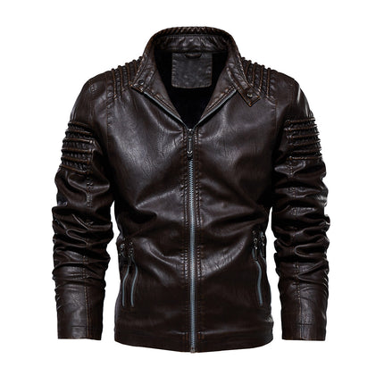 Wholesale Men's Autumn and Winter Warm Velvet Zipper PU Leather Jacket