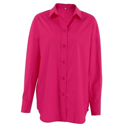 Wholesale Ladies Spring Summer Long Sleeve Blouse Women Loose Cotton Shirt Middle Length