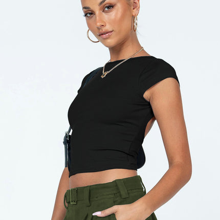 Wholesale Ladies Summer Hollow Out Cropped T-Shirt