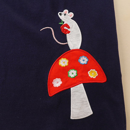Wholesale Girls Cartoon Round Neck Long Sleeve Embroidered Dress