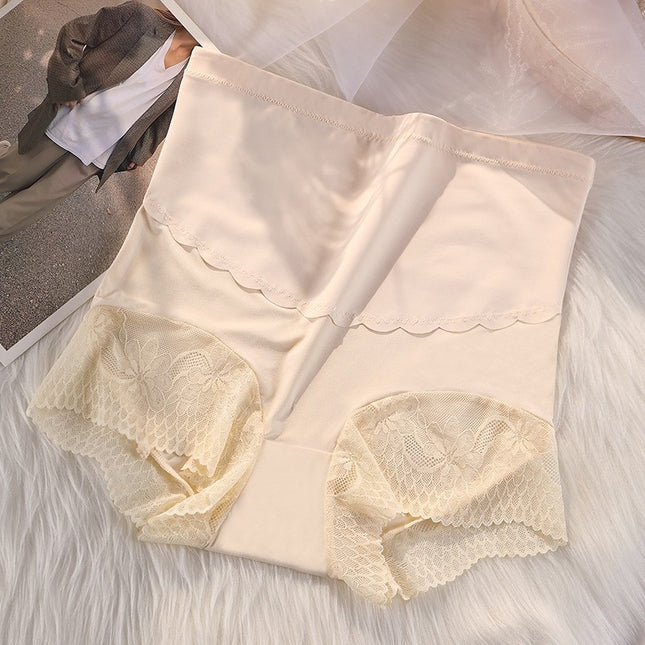 Women's High-waist Ice Silk Seamless Antibacterial Lace Plus Size Underwear