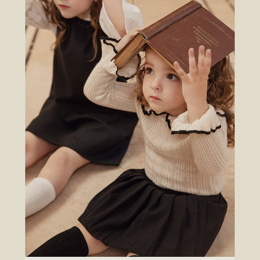 Wholesale Baby Girl Autumn Hollow Top Retro Skirt Two-piece Set