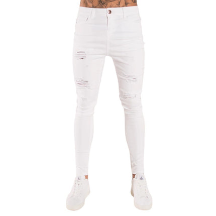 Wholesale Men's Autumn White Ripped Slim High Waist Jeans