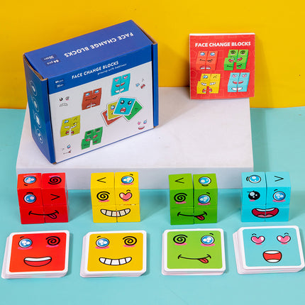 Wholesale Children's Wooden Face-changing Rubik's Cube Building Blocks Matching Board Game Toys