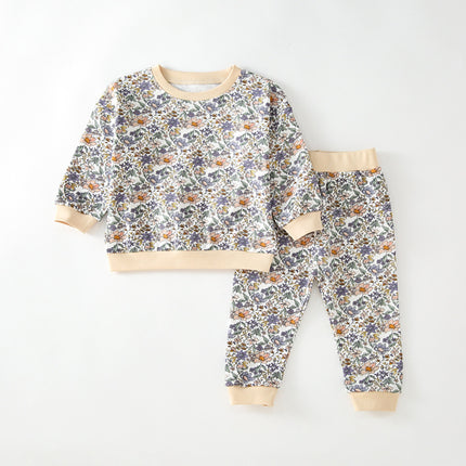 Wholesale Kids Set Spring Baby Cotton Printed Long Sleeve Pants  High Waist Two-piece Set