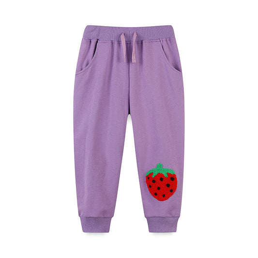 Wholesale Girls Cute Cartoon Strawberry Embroidered Sports Joggers