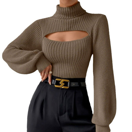 Wholesale Women's Sexy Fashion Chest Hollow Out Turtleneck Sweater