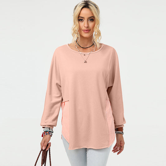 Women's Autumn Loose Casual Solid Color Frayed Asymmetrical Long Sleeve Hooies