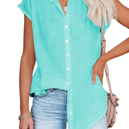 Women's Summer Solid Color Single-breasted Lapel Sleeveless Shirt