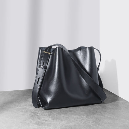 Women's Light Luxury Bucket Bag Genuine Leather Large Capacity Tote Bag 