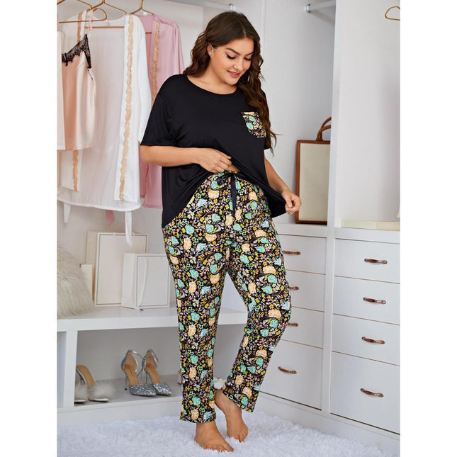 Wholesale Plus Size Ladies Pajamas Spring Summer Short Sleeve Trousers Homewear Set