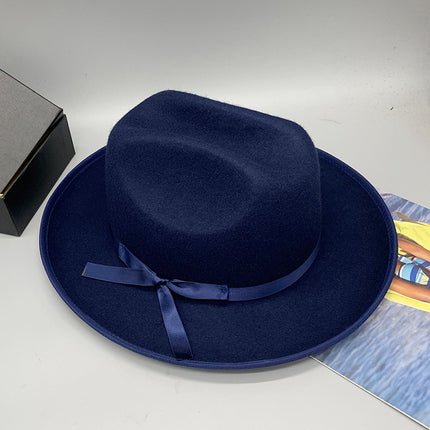 Wholesale Men's Fall Winter Woolen Cowboy Hat Bow Jazz Hat 