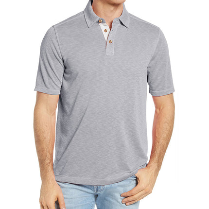 Men's Short Sleeve Lapel Cotton T-Shirt Top Casual Color Block Polo