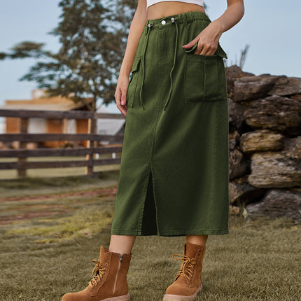 Wholesale Women's Summer Washed Lace Workwear Denim Split Skirt