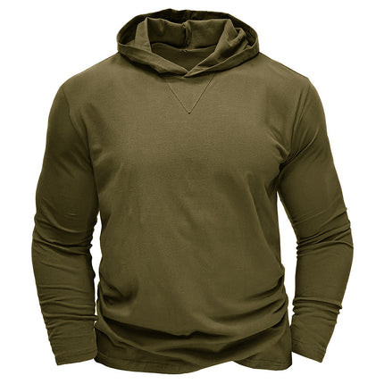 Men's Fall Winter Solid Color Long-sleeved Cotton Hooded T-shirt