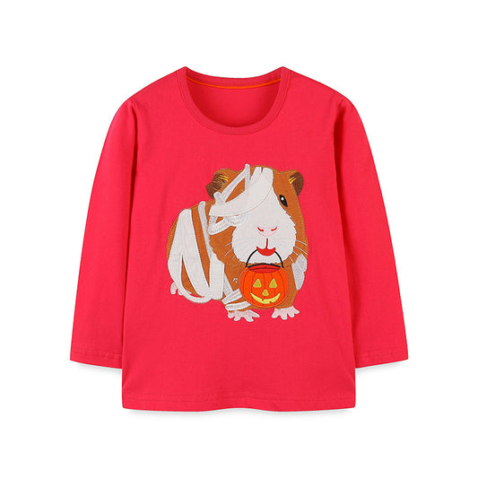 Wholesale Girls Long Sleeve Autumn Embroidered Round Neck T-Shirt