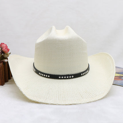 Wholesale Stiff Woven Top Hat Knight Cowboy Hat Jazz Hat Rolled Brim Straw Hat 