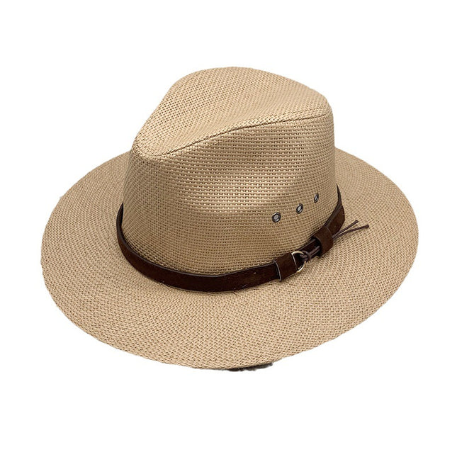 Men and Women Summer Wide Brim Satin Straw Hat Outdoor Beach Western Cowboy Hat 