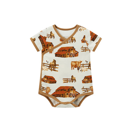 Newborn Romper Infants Side Open Button Short Sleeve Printed Bodysuit