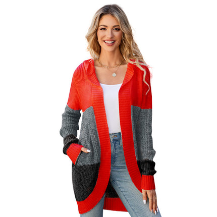 Wholesale Women's Fall Winter Mid-length Hooded Cardigan Sweater Jacket