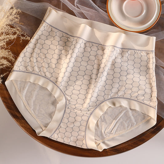 Women's Plus Size Modal Cotton Printed Silk Seamless High Waist Briefs