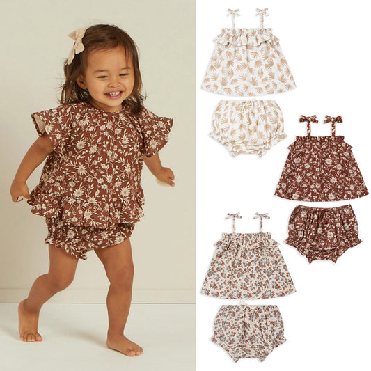 Wholesale Baby Sling Suit Summer Girl Baby Floral Top Shorts Two Piece Set