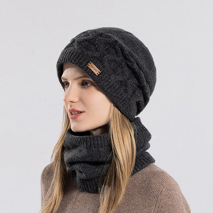 Women's Winter Outdoor Cycling Warm Velvet Knitted Hat and Scarf Two-piece Set