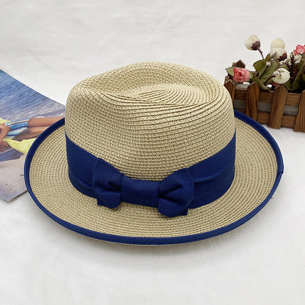 Women's Curly Bow Sun Protection Tricot Wide Brim Satin Summer Literary Straw Hat