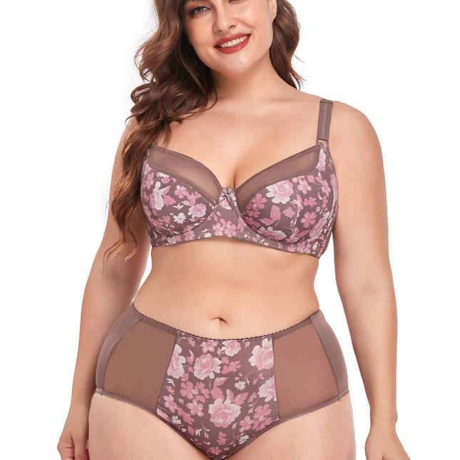 Wholesale Women's Large Size Printed Sexy Push Up Lace Bra Panty Set