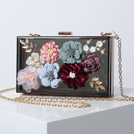 Women's Fashion Chain Bag Hand-held Acrylic Flower Dinner Party Bag 