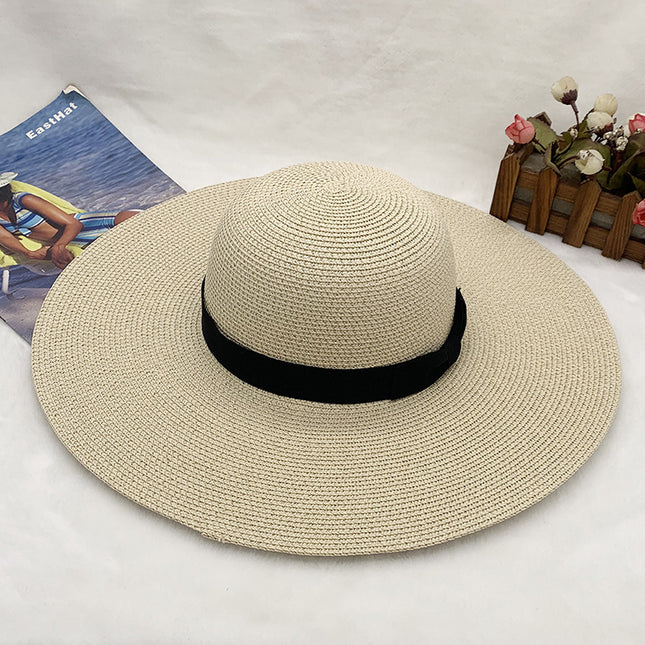 Women's Summer Beach Sun Protection Foldable Big Brim Sun Hat Straw Hat 