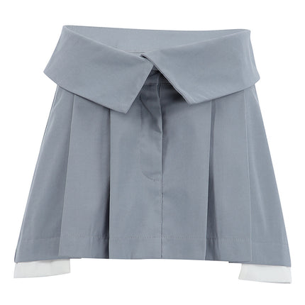 Wholesale Ladies British Style Skirt Short Skirt Women's Stitching Gray Pleated Skirt