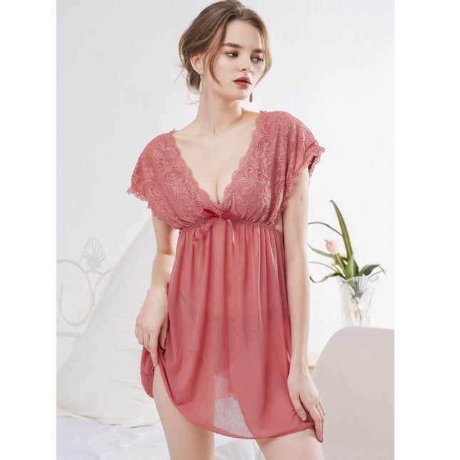 Wholesale Women's Sexy See-through Seductive Lace Suspender Nightgown