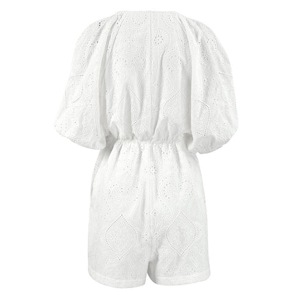 Wholesale Ladies Summer Hollow Puff Sleeves Loose Casual Jumpsuit
