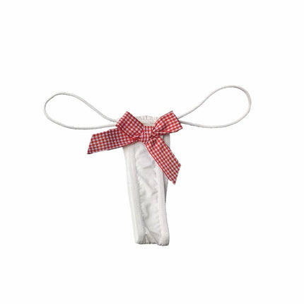 Wholesale Sexy Check Big Bow Mini Thin Strap Ice Silk Thong