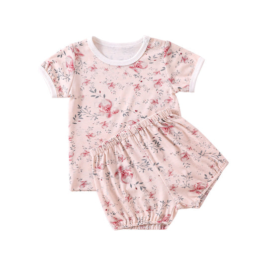 Wholesale Children's Summer Set Baby Baby Short Sleeve Shorts Thin Cotton Printed Two-Piece Set