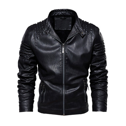 Wholesale Men's Autumn and Winter Warm Velvet Zipper PU Leather Jacket