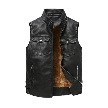 Wholesale Men's Large Size Washed Retro Velvet Punk PU Leather Vest