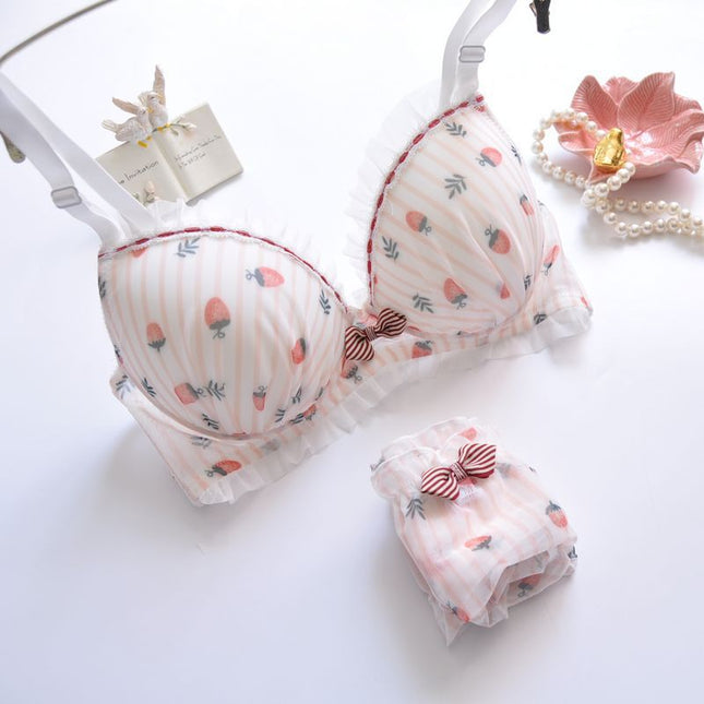 Wholesale Cute Girly Push-up Sexy Printed Film Cup Without Wire Bra Set