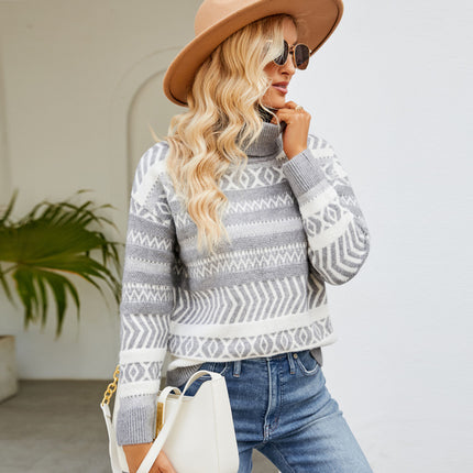 Wholesale Women's Autumn Winter Loose Turtle Collar Casual Knitted Sweater
