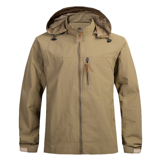 Wholesale Men's Outdoor Waterproof Stand Collar Hooded Windbreaker Jacket
