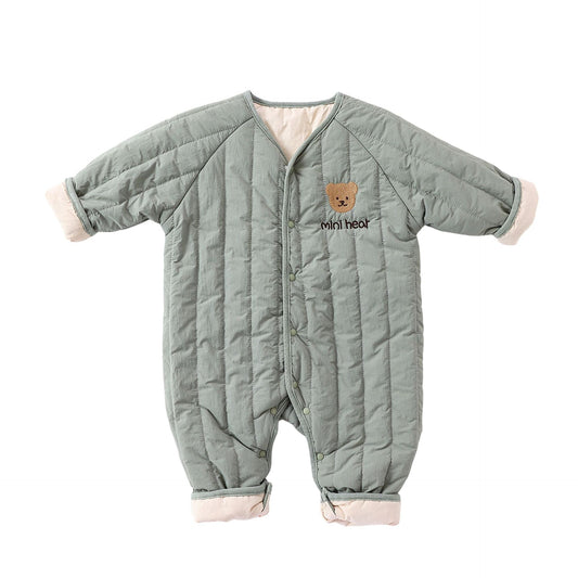 Wholesale Baby Winter Thickened Padded  Embroidered Bear Cotton Warm Jumpsuit