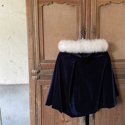 Wholesale Girls Winter Christmas Halloween Large Fur Collar Velvet Shawl Cape Coat