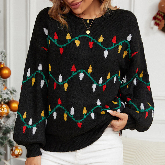 Wholesale Women's Lantern Pullover Loose Christmas Knitted Sweater