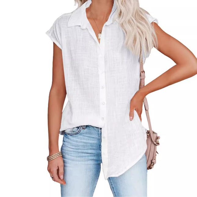 Women's Summer Solid Color Single-breasted Lapel Sleeveless Shirt