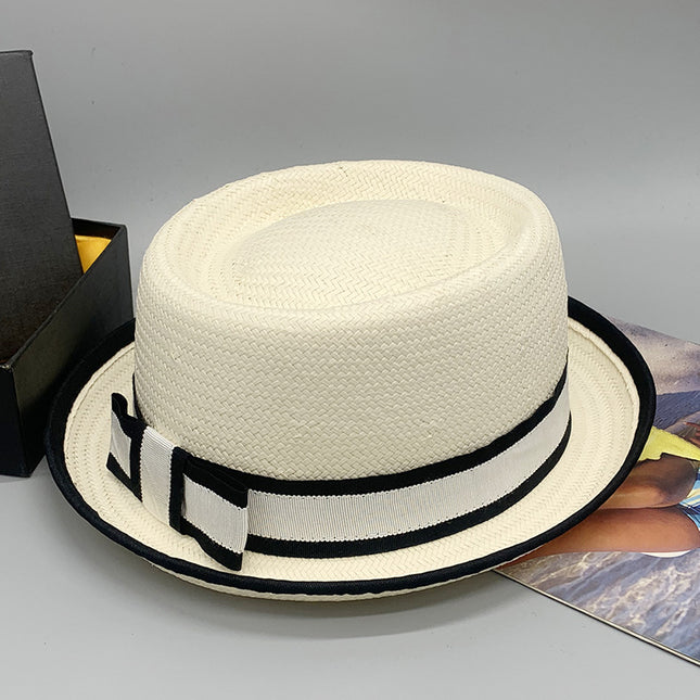 Women's Summer Curly Top Hat British Retro Straw Hat Short Brim Sun Hat 